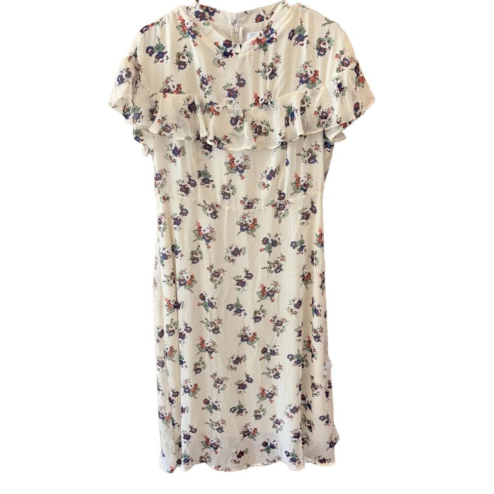 Sweet Salt Ivory Floral Maxi Dress Cap Ruffle Sleeve 12 Cottagecore Lined Zip